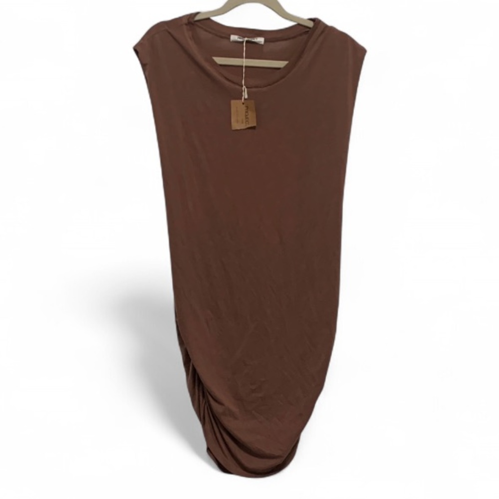 New with Tags Project Social T Brown Ruched Little Escape Sleeveless Mini Dress